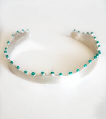 Dalgalı Yeşil Mineli Gümüş Bilezik