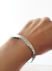 Dalgalı Yeşil Mineli Gümüş Bilezik