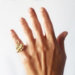 Yuvarlak Üstü Şerit Atkılı Bronz Yüzük