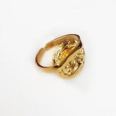 Yuvarlak Üstü Şerit Atkılı Bronz Yüzük