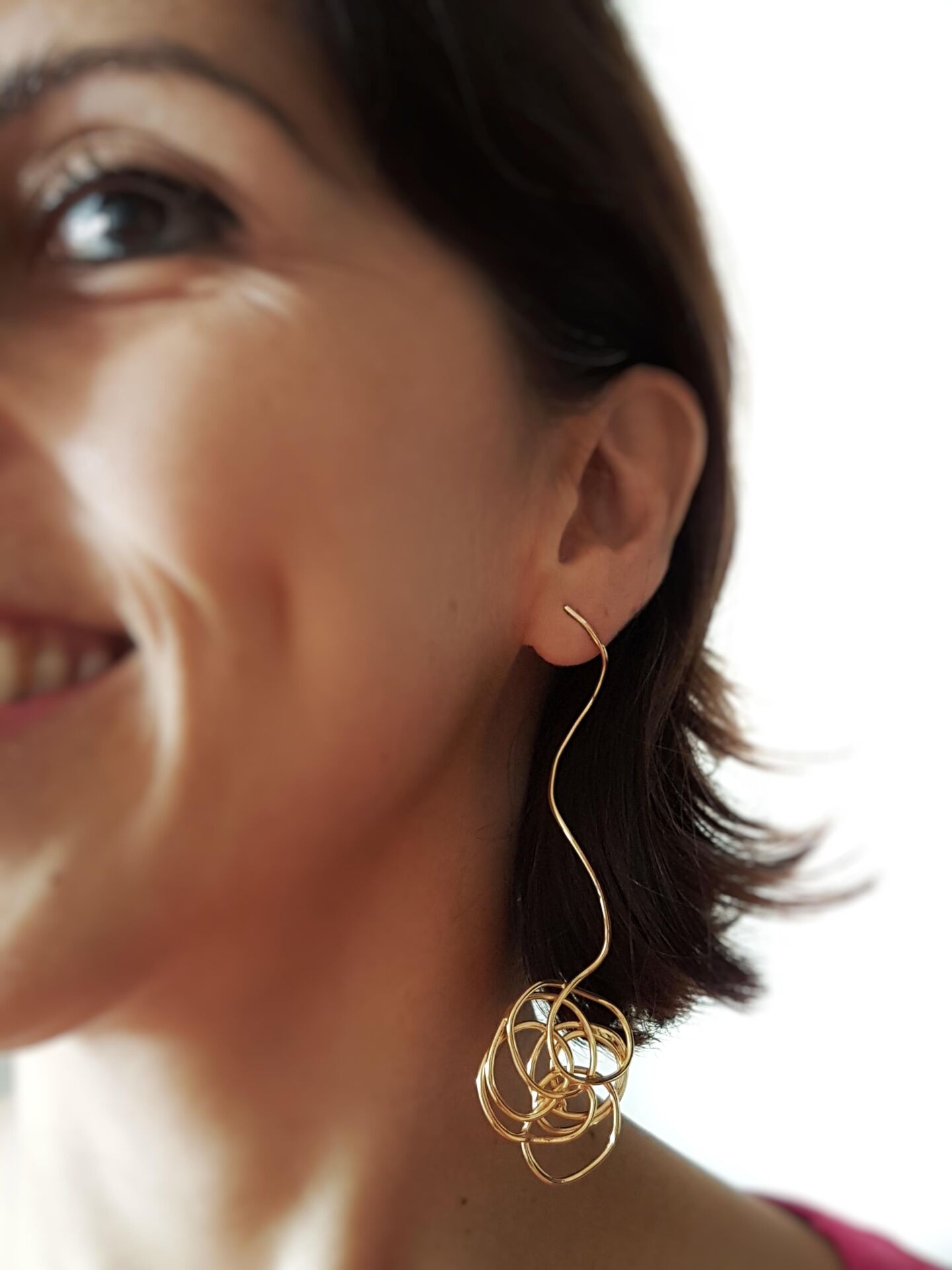 Tel Çiçek Tek Bronz Küpe