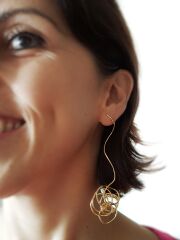 Tel Çiçek Tek Bronz Küpe