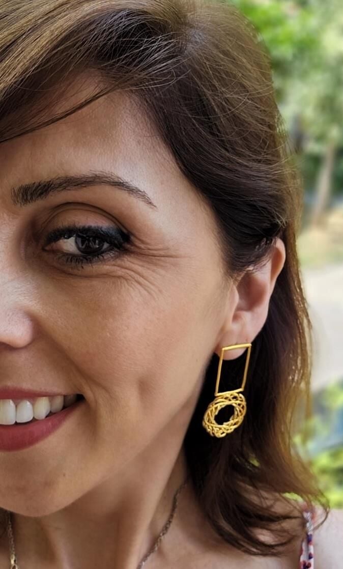 Asimetrik Geometrik Bronz Küpe