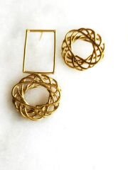 Asimetrik Geometrik Bronz Küpe