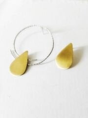 Asimetrik Damla Yuvarlak Gümüş-Bronz Küpe