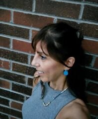 Mavi Boyama Damla Bronz Küpe