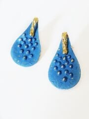 Mavi Boyama Damla Bronz Küpe