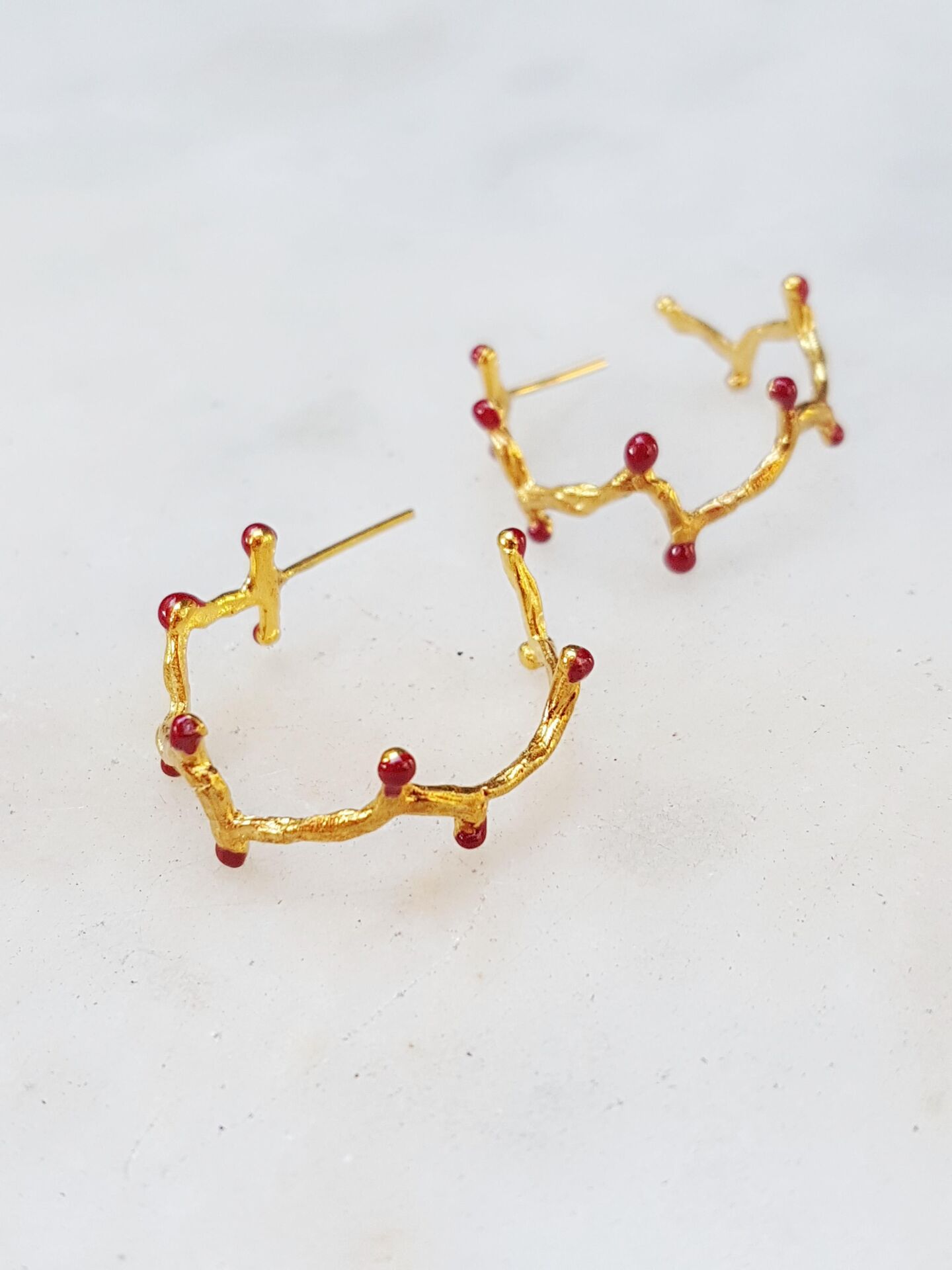 Bordo Mineli Bronz Dal Küpe