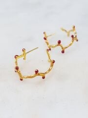 Bordo Mineli Bronz Dal Küpe