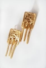 El Yapımı Altın Renk Dokulu Uzun Kadın Küpe