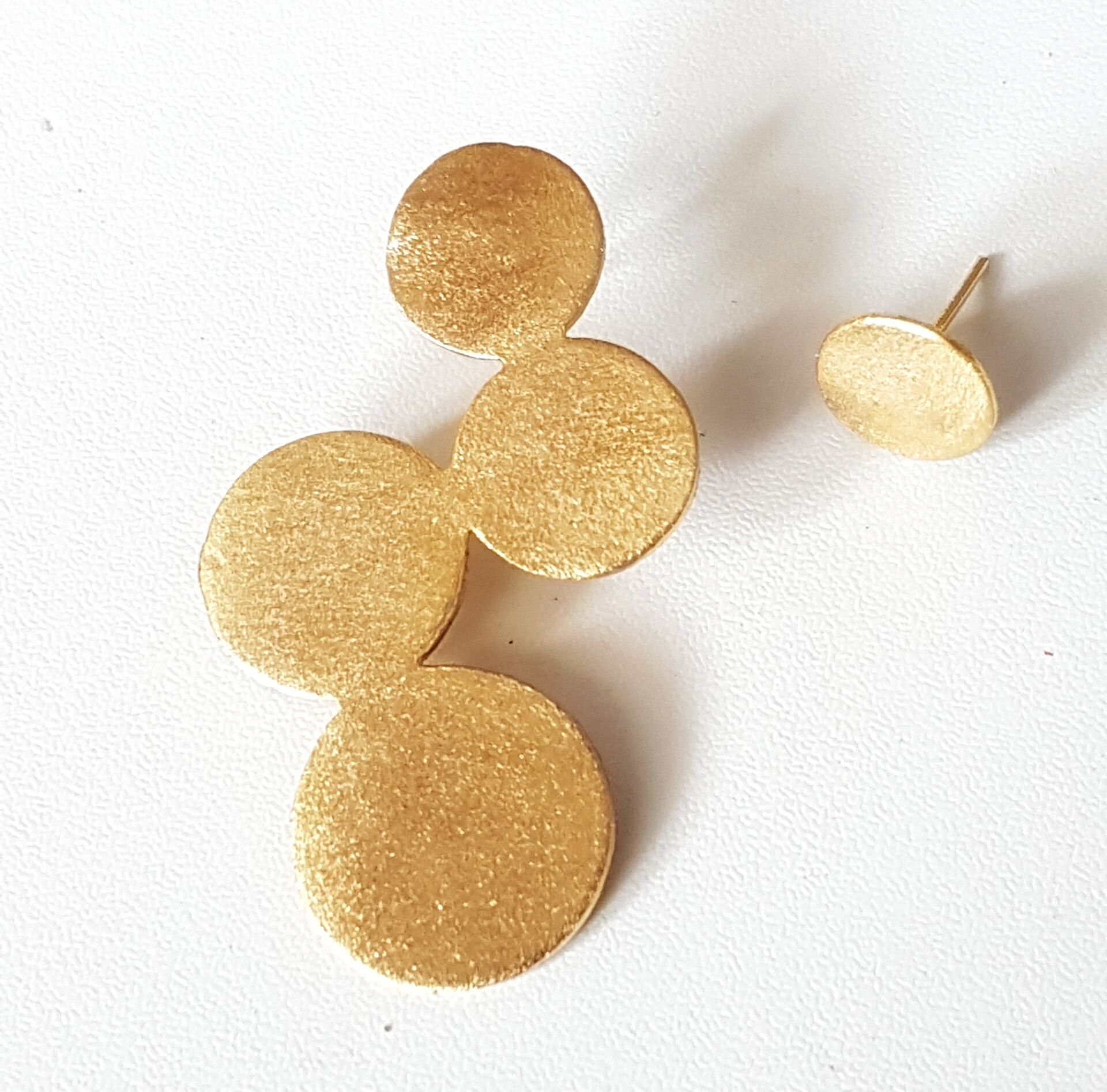 El Yapımı Altın Renk Geometrik Daire Form Kadın Küpe