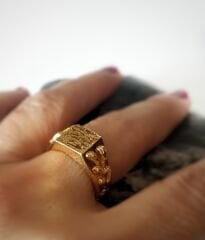 Altın Renk El Yapımı Dokulu Yüzük