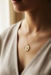 Mineli Kalp Örgü Detaylı Altın Kolye