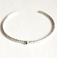 Yeşil Mineli Minimal Gümüş Bilezik