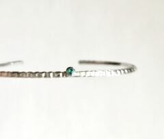 Yeşil Mineli Minimal Gümüş Bilezik