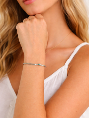 Yeşil Mineli Minimal Gümüş Bilezik