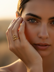 Soyut Form Detaylı El Yapımı Altın Renk Kadın Yüzük