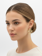 Çiçek Formlu El Yapımı Altın Renk Kadın Küpe